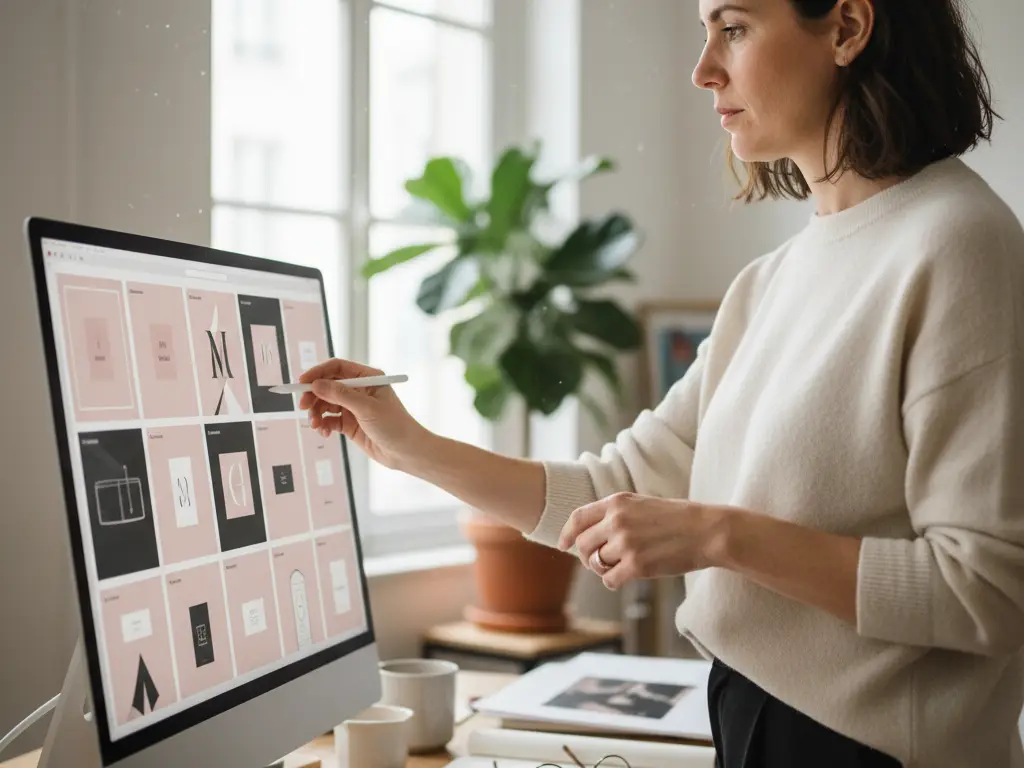 Conception de modèles de publications Instagram sur un logiciel de design graphique à Paris.